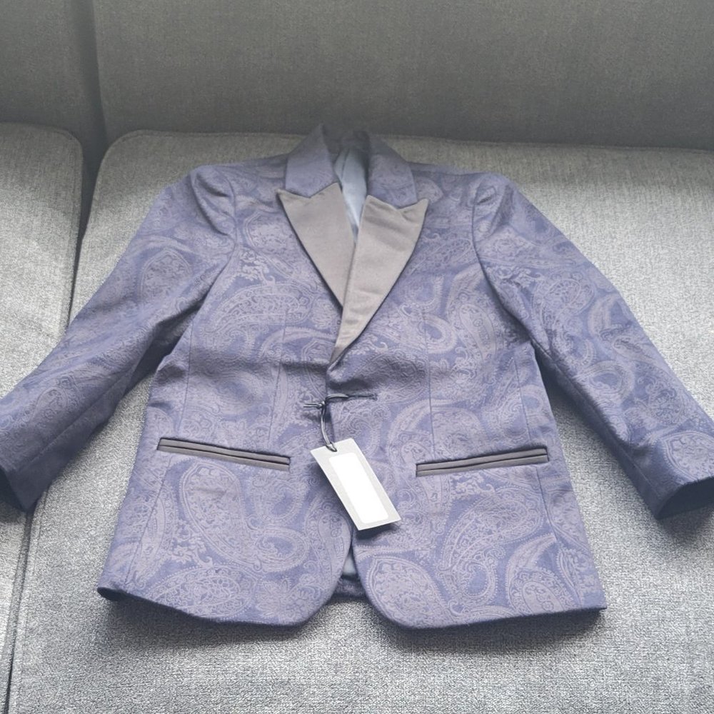 RIVER ISLAND BOYS NAVY PAISLEY VELVET BLAZER NWT
